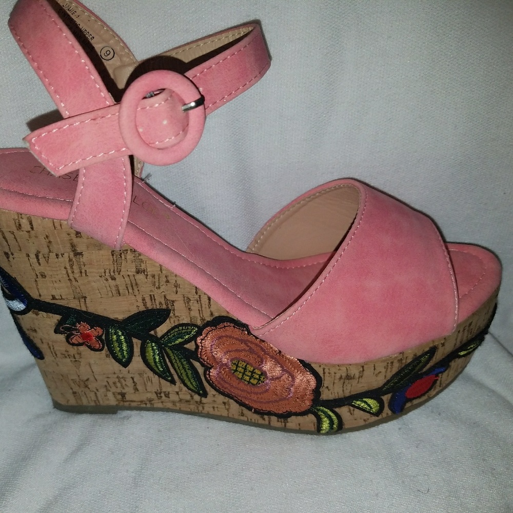 Coral cork platform sandals